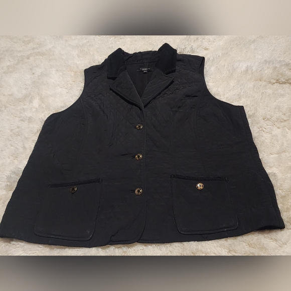 TALBOTS Black Quilted Vest Fleece Lined Button Down Front Pockets Sz. XXL - Picture 1 of 5